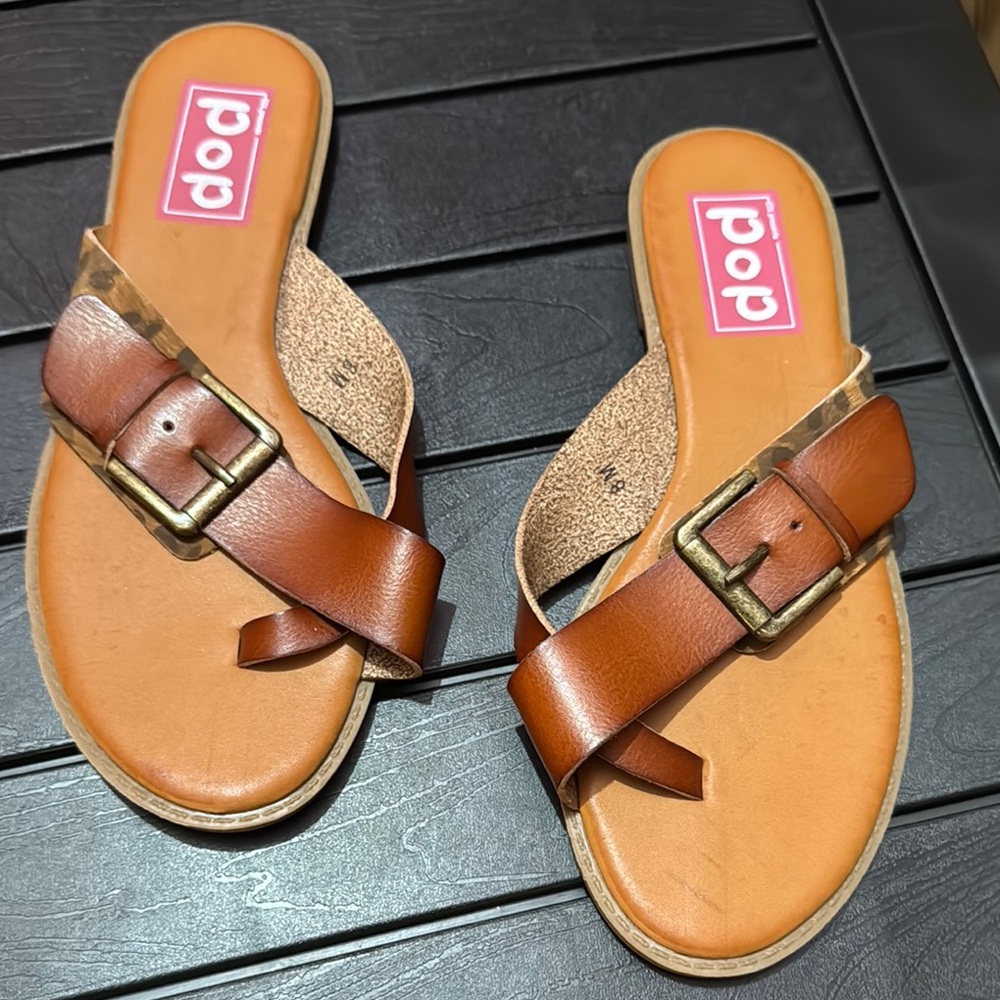 Brown H-Strap Sandals with Buckle Details